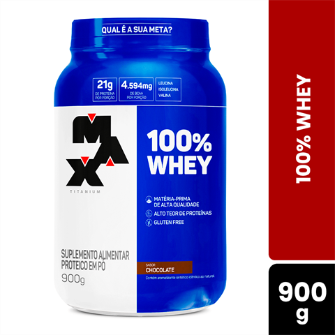 100% Whey Max Titanium Sabor Chocolate Com 900g