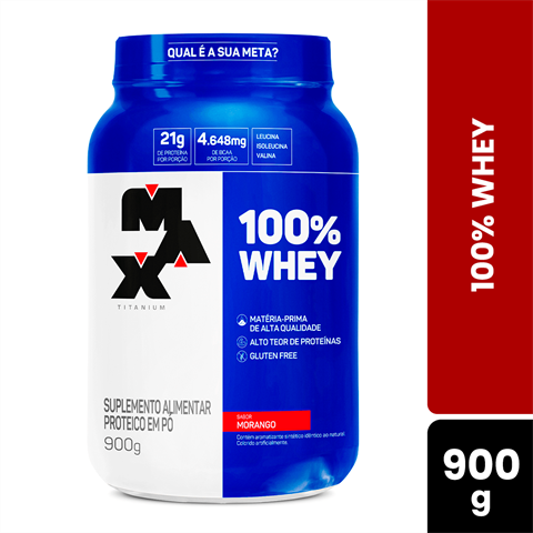 100% Whey Max Titanium Sabor Morango Com 900g