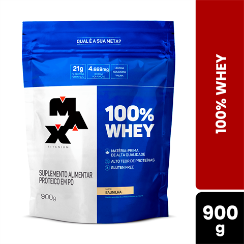 100% Whey Max Titanium Sabor Baunilha Refil Com 900g