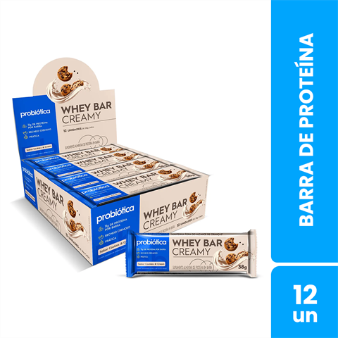 Barra De Proteína Probiótica Whey Bar Creamy Sabor Cookies & Cream Com 12 Unidades De 38g