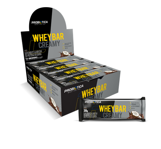 Barra de Proteína Whey Bar Creamy Coco Probiótica com 12 unidades de 38g cada