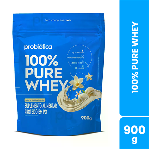 100% Pure Whey Probiótica Sabor Baunilha Refil Com 900g