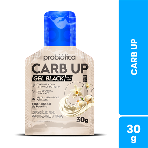 Carb Up Probiótica Gel Black Sabor Baunilha Com 10 Sachês De 30g