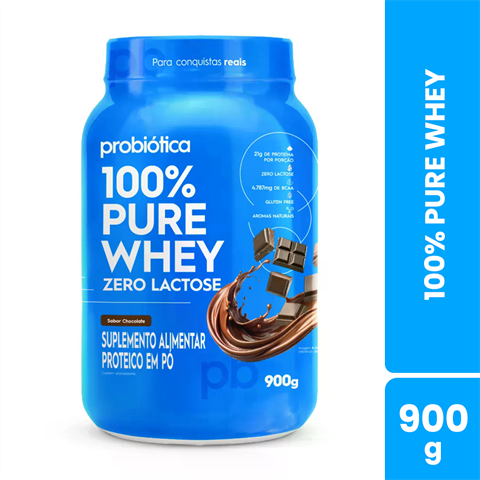 100% Pure Whey Probiótica Zero Lactose Sabor Chocolate Com 900g