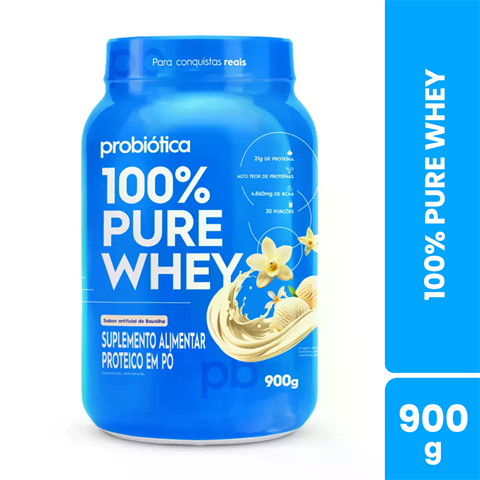 100% Pure Whey Probiótica Sabor Baunilha Com 900g