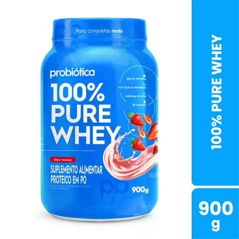 100% Pure Whey Probiótica Sabor Morango Com 900g