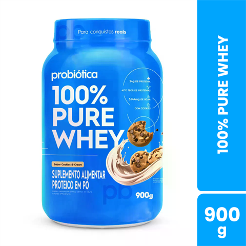 100% Pure Whey Probiótica Sabor Cookies & Cream Com 900g