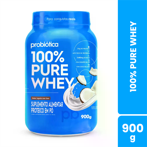 100% Pure Whey Probiótica Sabor Iogurte Com Coco Com 900g
