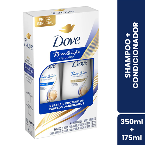 Kit Dove Reconstrução+Queratina Shampoo 350ml + Condicionador 175ml