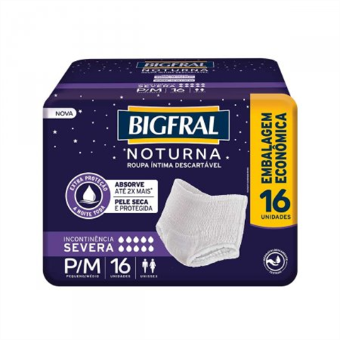 Fralda Geriátrica Bigfral Noturna Pq/Md Com 16 Unidades