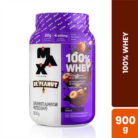 100% Whey Max Titanium Dr. Peanut Sabor Avelã Com 900g