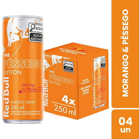 Red Bull The Summer Edition Sabor Morango & Pêssego Com 4 Unidades De 250ml