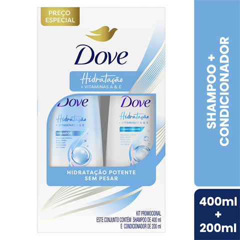 Kit Dove Hidratação+Vitaminas A & E Shampoo 400ml + Condicionador 200ml