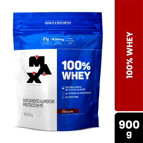 100% Whey Max Titanium Sabor Chocolate Refil Com 900g