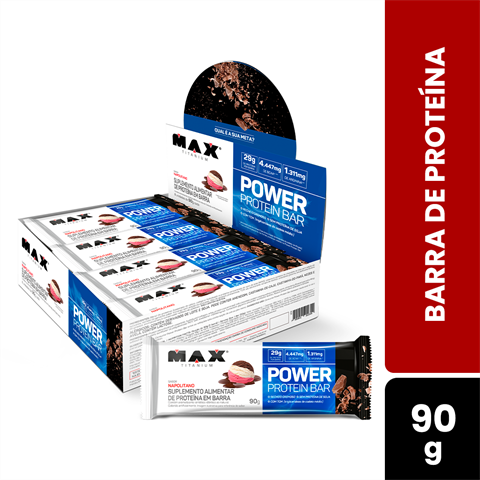 Barra De Proteína Max Titanium Power Protein Bar Sabor Napolitano Com 8 Unidades De 90g