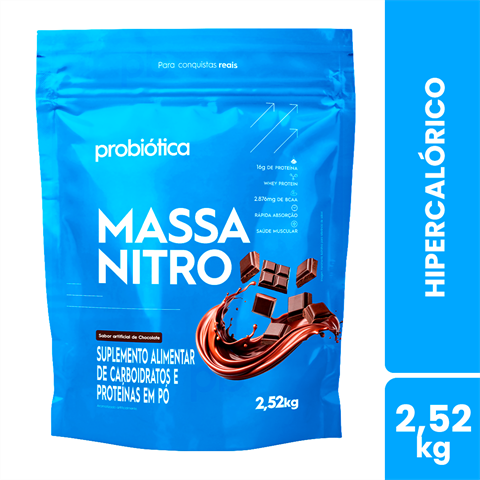 Hipercalórico Massa Nitro Probiótica Sabor Chocolate Refil Com 2,52kg