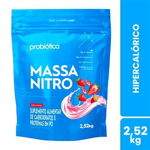 Hipercalórico Massa Nitro Probiótica Sabor Morango Refil Com 2,52kg