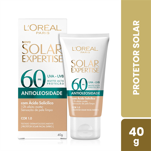 Protetor Facial Solar Expertise Antioleosidade Fps60 Cor 1.0 Clara, 40g