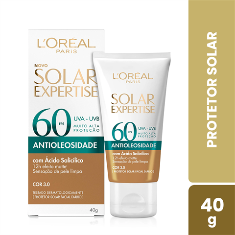 Protetor Facial Solar Expertise Antioleosidade FPS 60 Cor Média, 40g