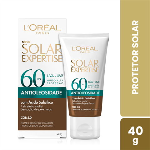 Protetor Facial Solar Expertise Antioleosidade Fps60 Cor 5.0 Negra, 40g