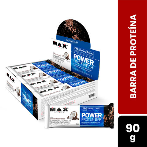 Barra De Proteína Max Titanium Power Protein Bar Sabor Chocolate Com Coco Com 8 Unidades De 90g