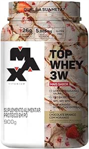Top Whey Max Titanium 3W Mais SaborChoco Branco Com Morango Pote 900g
