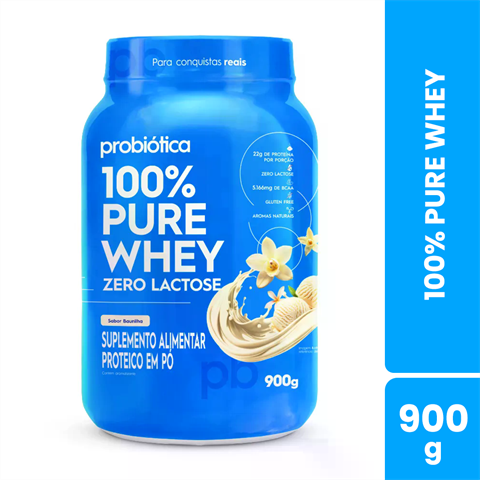 100% Pure Whey Probiótica Zero Lactose Sabor Baunilha Com 900g