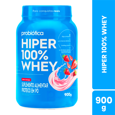 Hiper 100% Whey Probiótica Sabor Morango Pote 900g