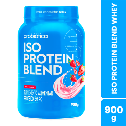 Iso Protein Blend Whey Probiótica Sabor Morango Com 900g