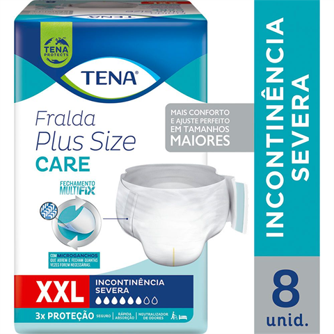 Fralda Geriátrica Tena Plus Size Care XXL 8 Unidades