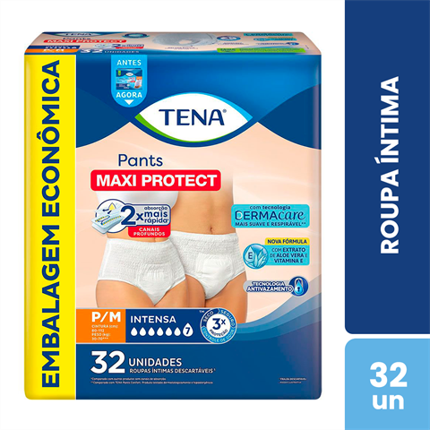 Roupa Íntima Tena Pants Maxi Protect P/M Leve 32 Pague 30 Unidades