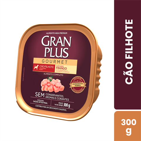 Ração Úmida GranPlus Gourmet Patê Sabor Frango Para Cães Filhotes Com 6 Unidades De 300g