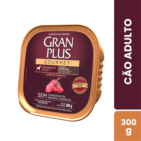 Ração Úmida GranPlus Gourmet Patê Sabor Ovelha Para Cães Adultos Com 6 Unidades De 300g