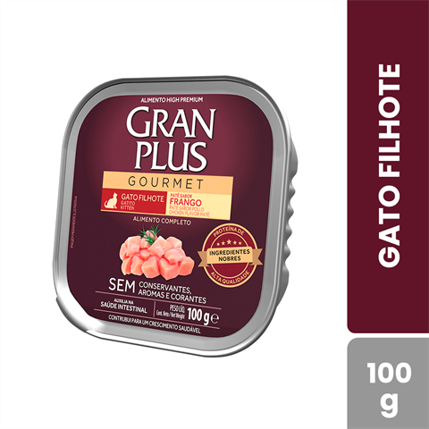 Ração Úmida GranPlus Gourmet Patê Sabor Frango Para Gatos Filhotes Com 12 Unidades De 100g