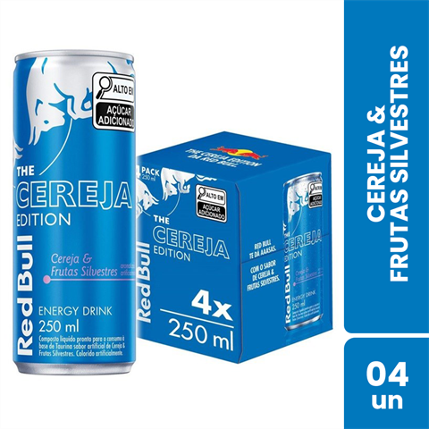 Red Bull The Cereja Edition Sabor Cereja & Frutas Silvestres Com 4 Unidades De 250ml