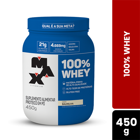100% Whey Max Titanium Sabor Baunilha Com 450g