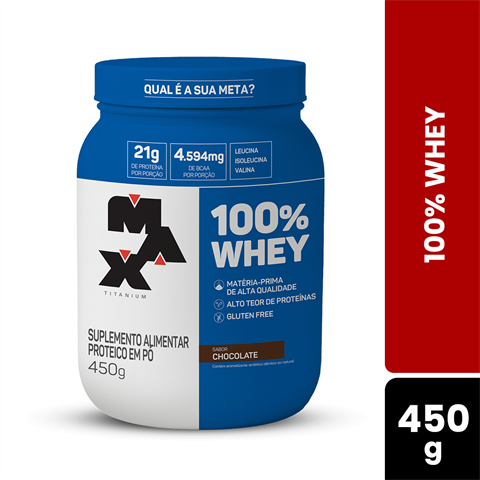 100% Whey Max Titanium Sabor Chocolate Com 450g