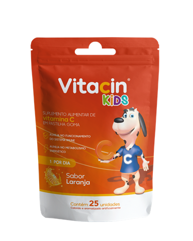 Suplemento Alimentar Vitacin Kids Vitamina C Em Pastilha De Goma Sabor Laranja 30mg Com 25 Unidades