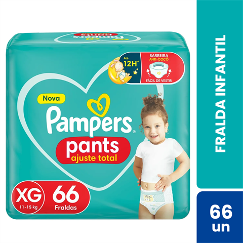 Fralda Infantil Pampers Pants Ajuste Total XG Com 66 Unidades