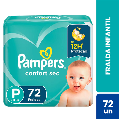 Fralda Infantil Pampers Confort Sec P Com 72 Unidades