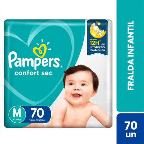 Fralda Infantil Pampers Confort Sec M Com 70 Unidades