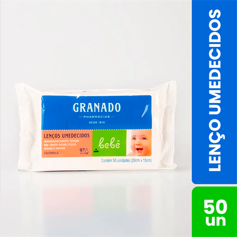 Lenço Umedecido Granado Bebê Calêndula Com 50 Unidades