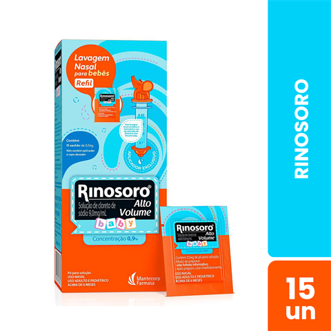 Pó Para Solução Nasal Rinosoro Alto Volume Baby 9mg/ml Refil Com 15 Sachês De 0.54g Cada