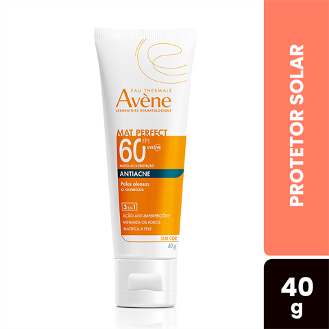 Protetor Solar Facial Avène Mat Perfect Fluido Antiacne FPS60 Sem Cor Com 40g