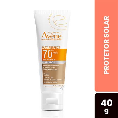 Protetor Solar Facial Avène Mat Perfect Fluido Clareador FPS70 Tom 2 Médio Com 40g