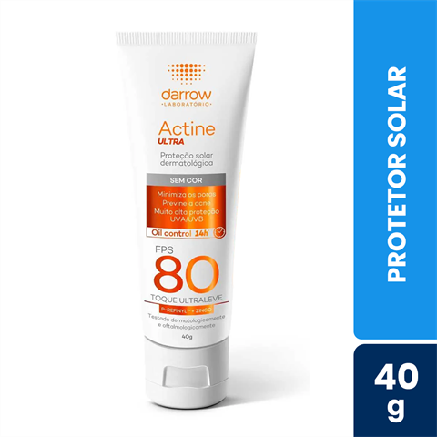Protetor Solar Facial Actine Ultra FPS80 Sem Cor Com 40g