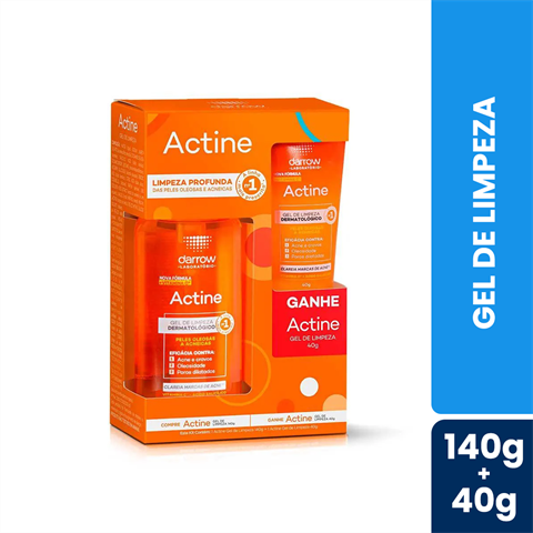 Kit Gel De Limpeza Dermatológico Actine Peles Oleosas A Acneicas 140g + 40g