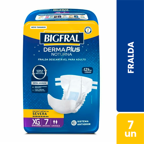 Fralda Descartável Para Adulto Bigfral Derma Plus Noturna Unissex XG Com 7 Unidades