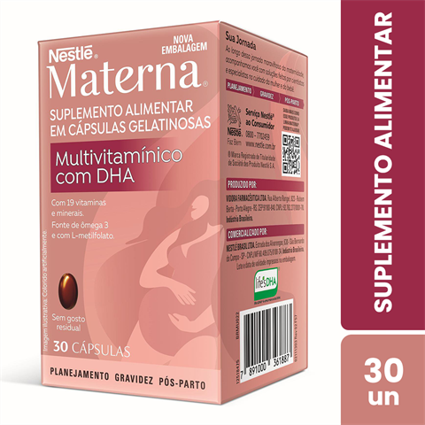 Suplemento Alimentar Nestlé Materna Multivitamínico DHA Com 30 Cápsulas Gelatinosas
