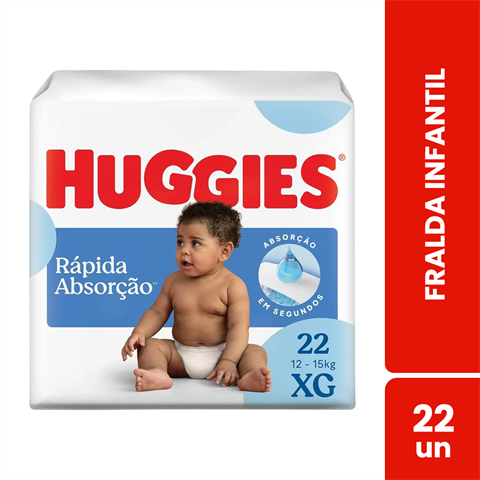 Fralda Infantil Huggies Rápida Absorção XG Jumbo Com 22 Unidades